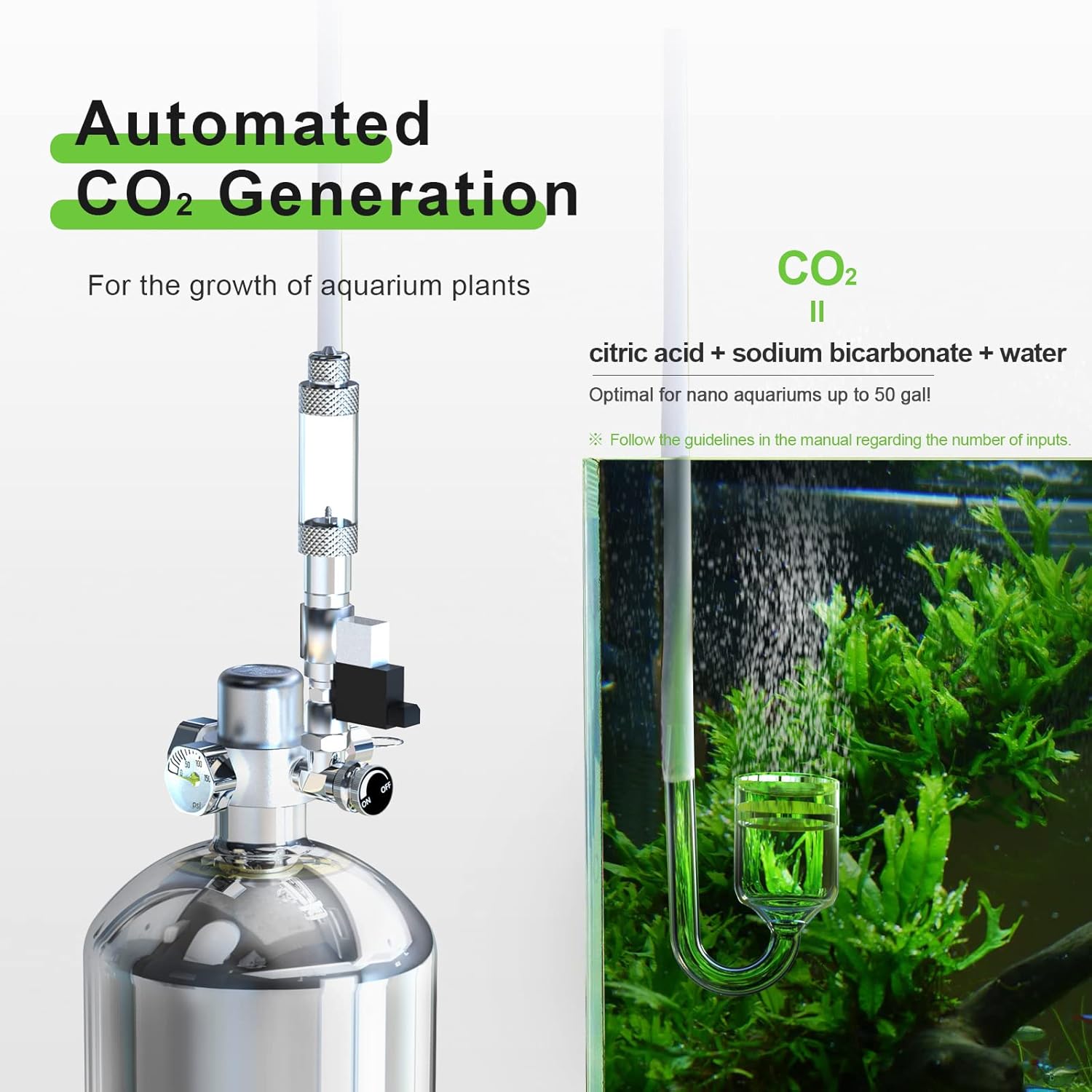 FZONE 2.5L Aquarium CO2 Generator System Carbon Dioxide Reactor Kit DIY Co2 Kit with Regulator And Needle Valve For Aquatic Tank (2.5 L with solenoid))-1