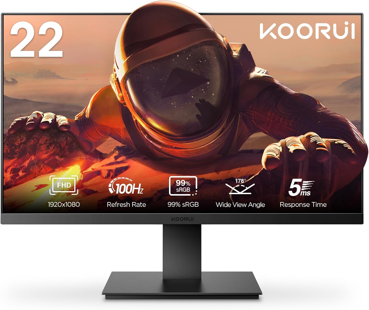 KOORUI 22 Inch Business Computer Monitor, FHD 1080p 100hz Desktop Monitor, Ultra Thin Eye Care Bezel HDMI VGA Ports LED Monitor for PC, Black-0