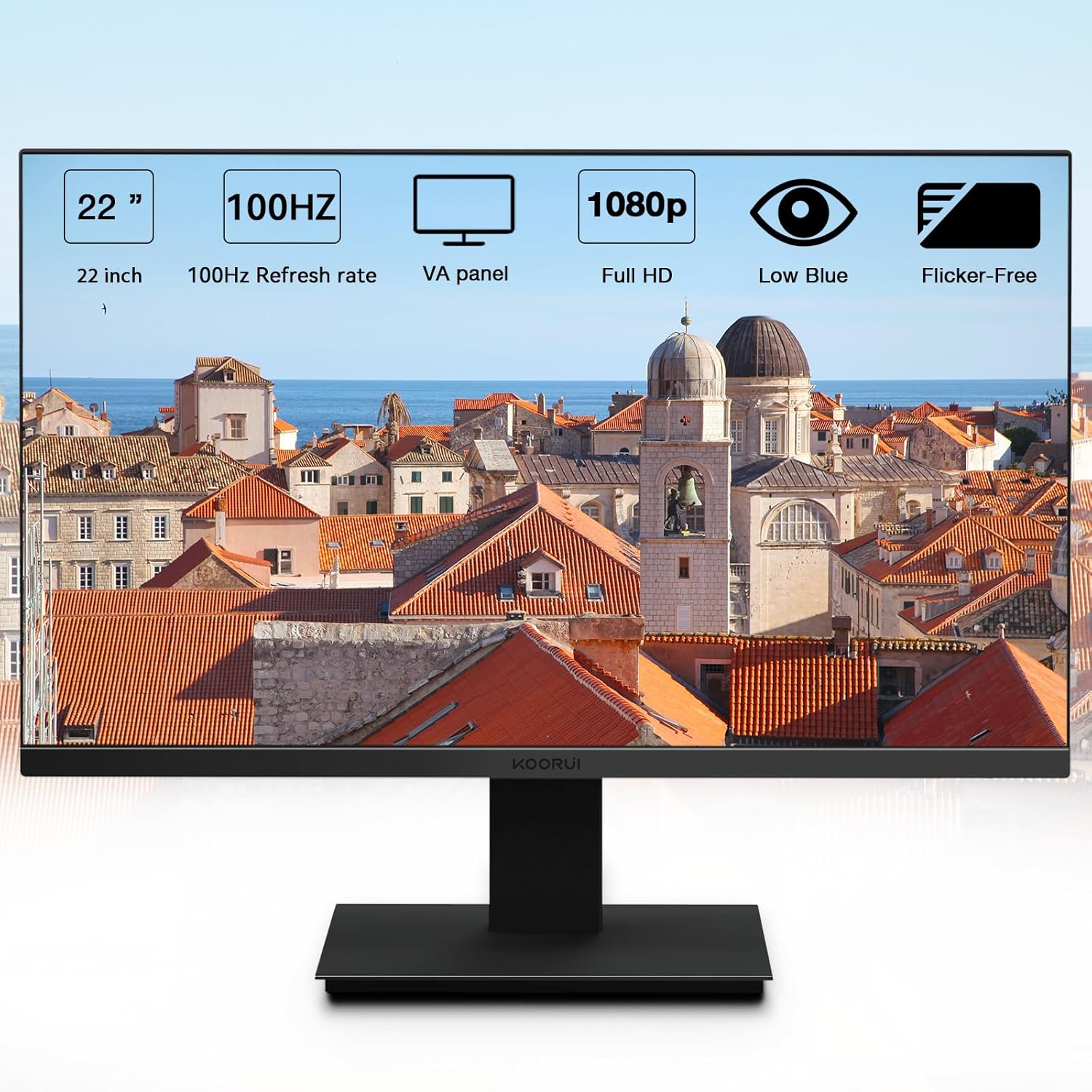 KOORUI 22 Inch Business Computer Monitor, FHD 1080p 100hz Desktop Monitor, Ultra Thin Eye Care Bezel HDMI VGA Ports LED Monitor for PC, Black-1