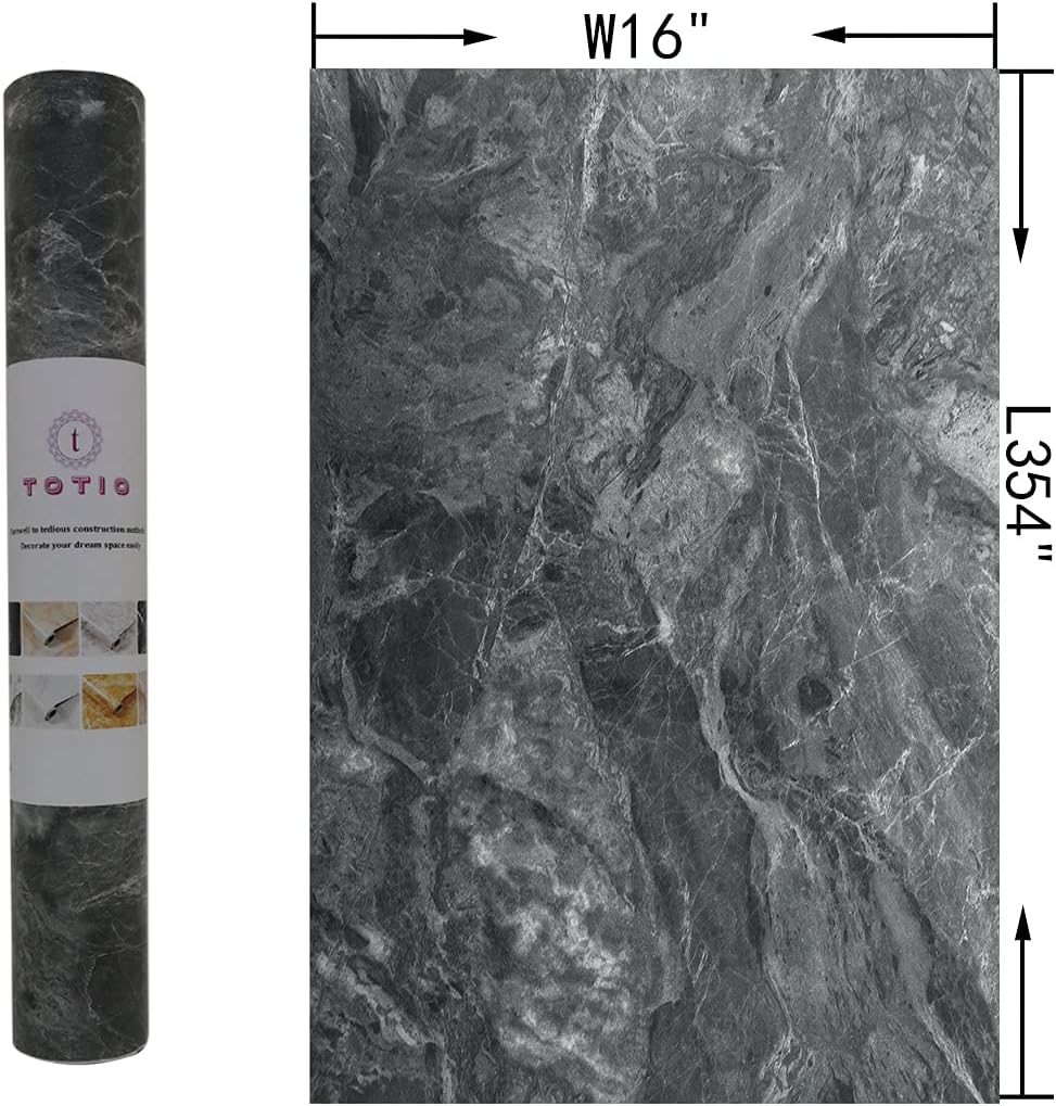 TOTIO Dark Grey Marble Vinyl Self Adhesive Wallpaper Peel Stick Gray Concrete Vinyl Wrap Kitchen Bathroom Countertop Contact Paper Matte Thicken 16x354inch Waterproof Furniture Sticker Wall Sticker-6