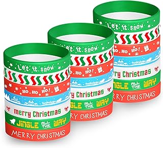 FEPITO 70 Pieces Christmas Wristband Silicone Wristbands Rubber Band Bracelets for Christmas Party Decoration Supplies