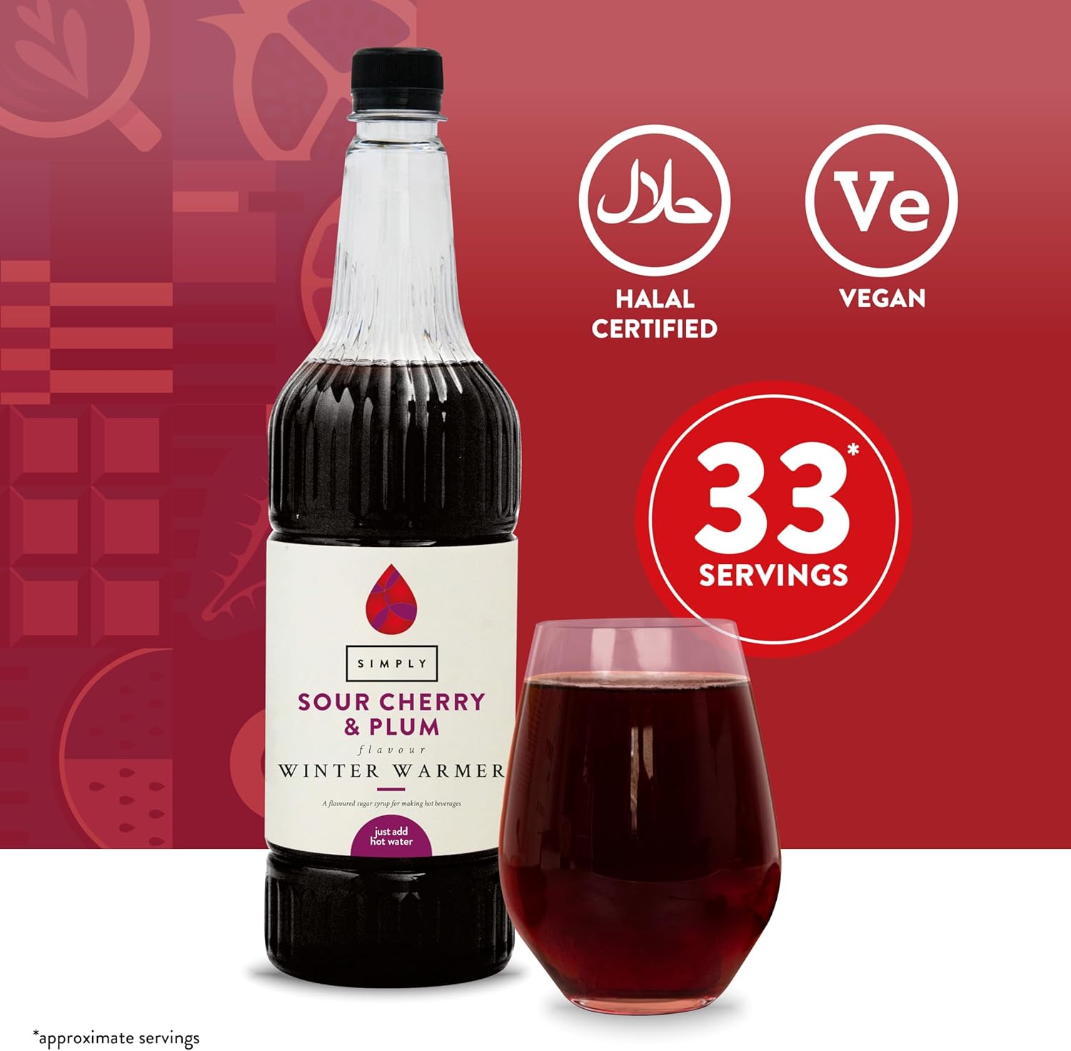 Simply Sour Cherry & Plum Winter Warmer Syrup, Vegan and Nut Free Flavoured Syrup for Hot Drinks (1 Litre)-1