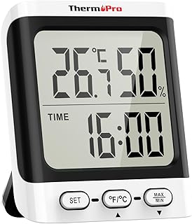 ThermoPro TP152 Hygrometer Indoor Thermometer, Desktop Digital Baby Room Thermometer with Temperature and Humidity Monitor, Accurate Humidity Gauge Room Thermometer with Clock