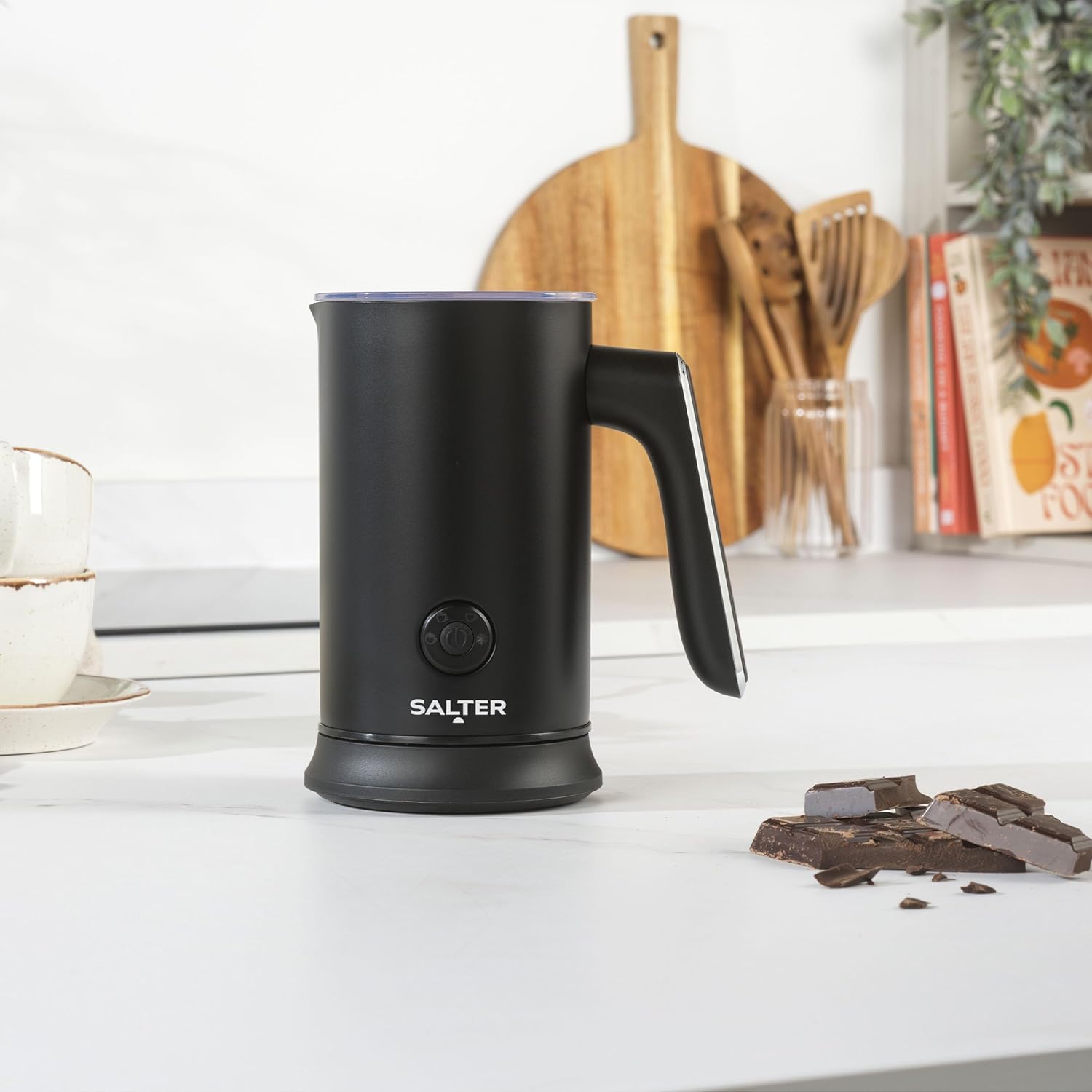 Salter Chocolatier Hot Chocolate Maker - 4-In-1 Automatic Milk Frother, Hot & Cold Milk Heater and Foamer, 240ml/115ml, 500W, Cordless, LED Control Panel, For Coffee, Iced Latte, Cappuccino, EK5134-5