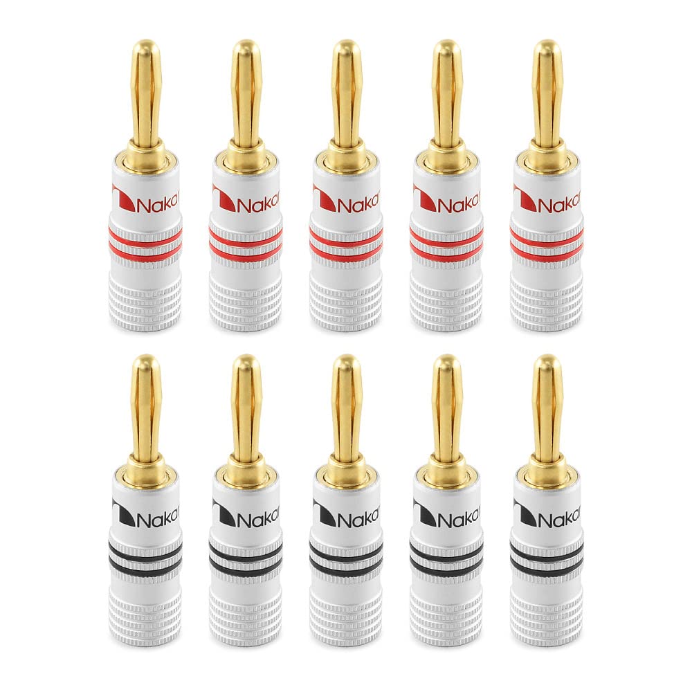 Nakamichi Excel Series 24k Gold Plated Banana Plug 12 AWG - 18 AWG Gauge Size 4mm for Speakers Amplifier Hi-Fi AV Receiver Stereo Home Theatre Audio Wire Cable Screw Connector 10 Pcs (5-Pairs)-0