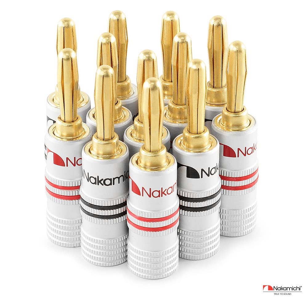 Nakamichi Excel Series 24k Gold Plated Banana Plug 12 AWG - 18 AWG Gauge Size 4mm for Speakers Amplifier Hi-Fi AV Receiver Stereo Home Theatre Audio Wire Cable Screw Connector 10 Pcs (5-Pairs)-8