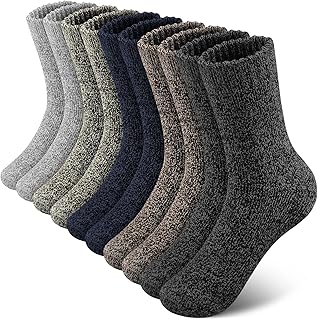 SIMIYA Merino Wool Socks for Men, 5 Pairs Winter Thick Hiking Socks, Thermal Breathable Crew Mens Socks for Outdoor Sports