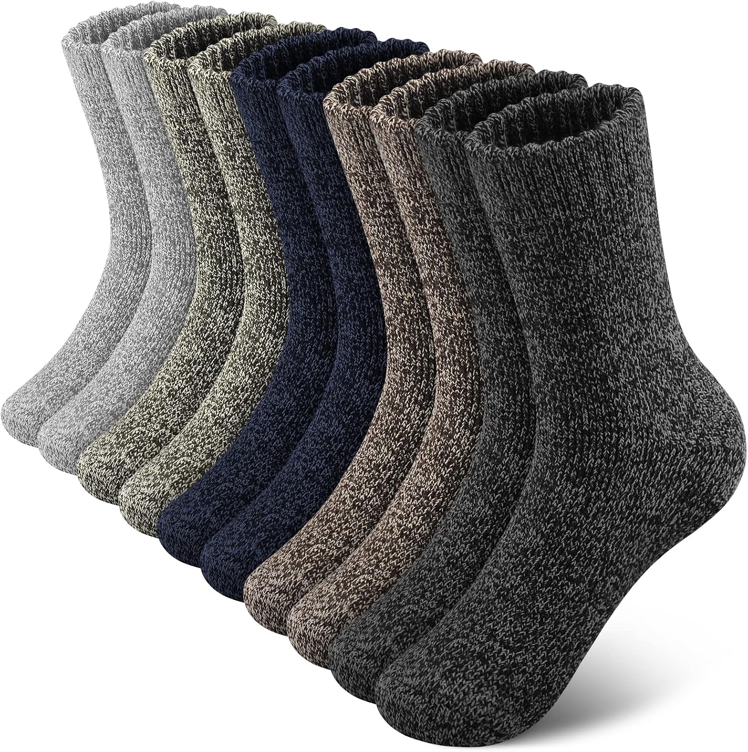 SIMIYA Merino Wool Socks for Men, 5 Pairs Winter Thick Hiking Socks, Thermal Breathable Crew Mens Socks for Outdoor Sports-0