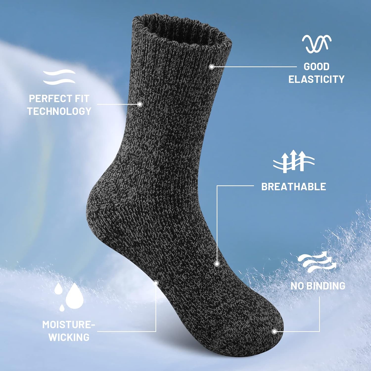 SIMIYA Merino Wool Socks for Men, 5 Pairs Winter Thick Hiking Socks, Thermal Breathable Crew Mens Socks for Outdoor Sports-2