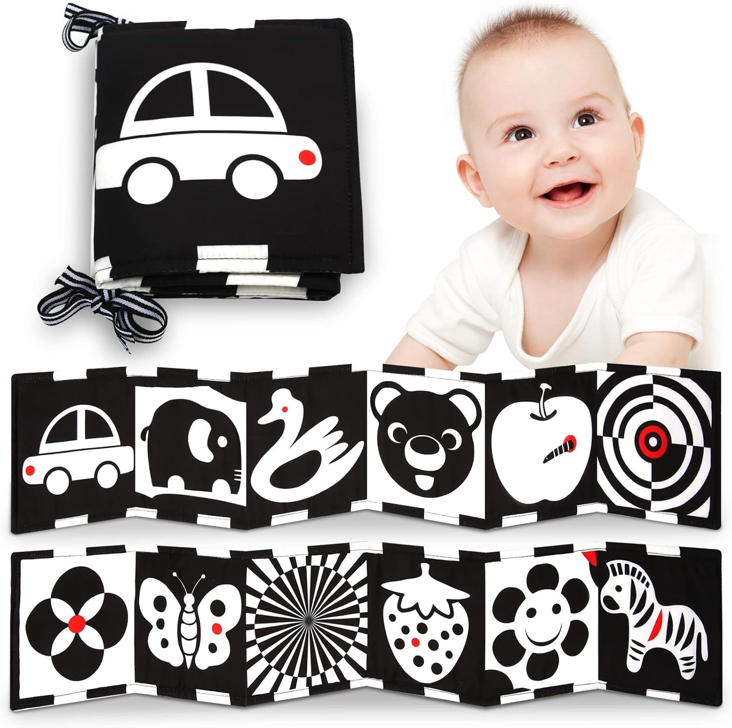 YOGINGO Black and White High Contrast Sensory Toys for Infant Newborn 0-3-6-9-12 Months,Tummy Time Toys Boys Girls Gifts,Fun Interactive Early Educational Toys, Baby Books for Toddler-0