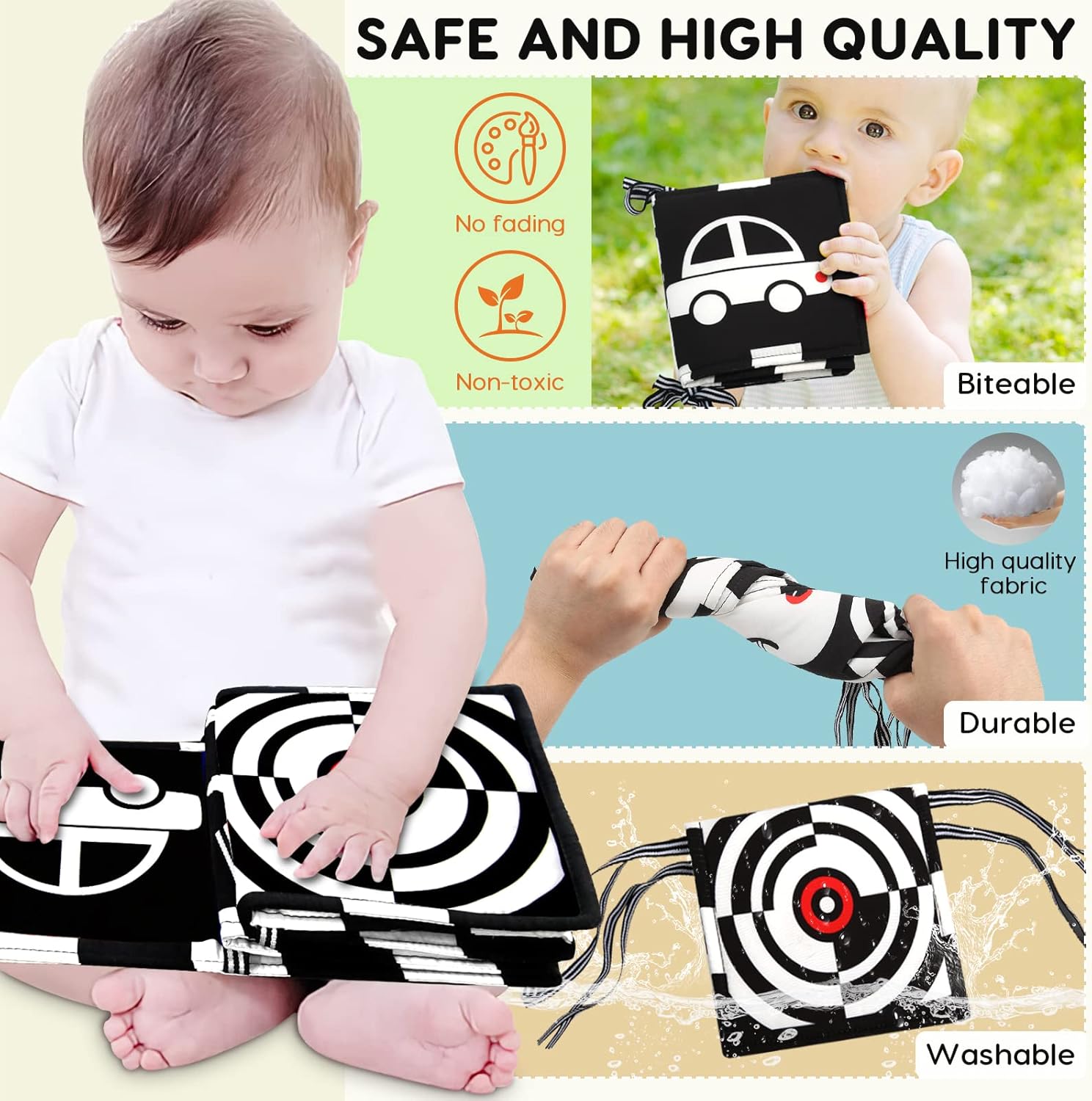 YOGINGO Black and White High Contrast Sensory Toys for Infant Newborn 0-3-6-9-12 Months,Tummy Time Toys Boys Girls Gifts,Fun Interactive Early Educational Toys, Baby Books for Toddler-1