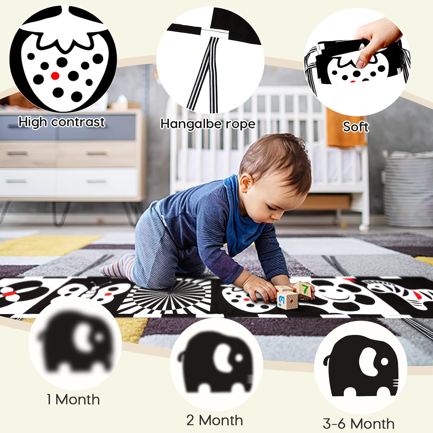 YOGINGO Black and White High Contrast Sensory Toys for Infant Newborn 0-3-6-9-12 Months,Tummy Time Toys Boys Girls Gifts,Fun Interactive Early Educational Toys, Baby Books for Toddler-2