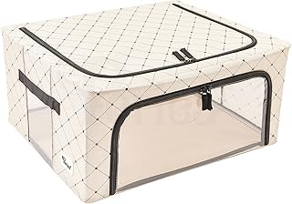 Periea ‘Beau’ Folding Collapsible Stackable Fabric Home Storage Boxes with Steel Frames (Blak Dots, Medium)