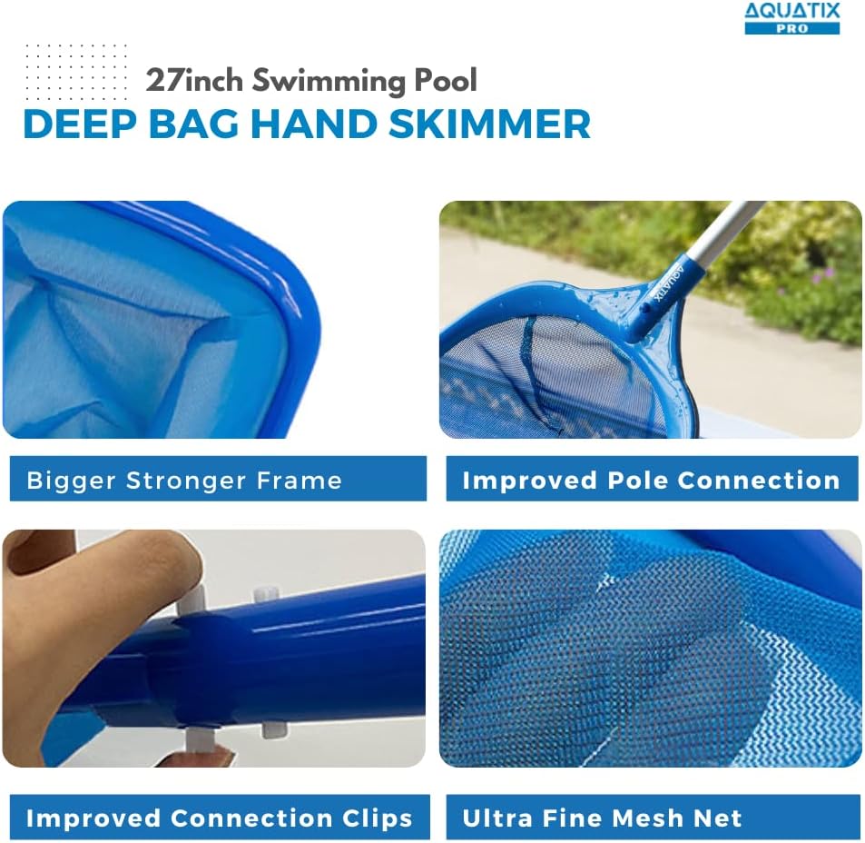 Aquatix Pro Hand Leaf Skimmer for Spa, Hot Tub & Pool with 12” Aluminum Pole, Fine Mesh Deep Bag Net, Suitable for above Ground Swimming Pools, Kids Inflatables & Ponds, Remove Leaves & Debris Fast-5