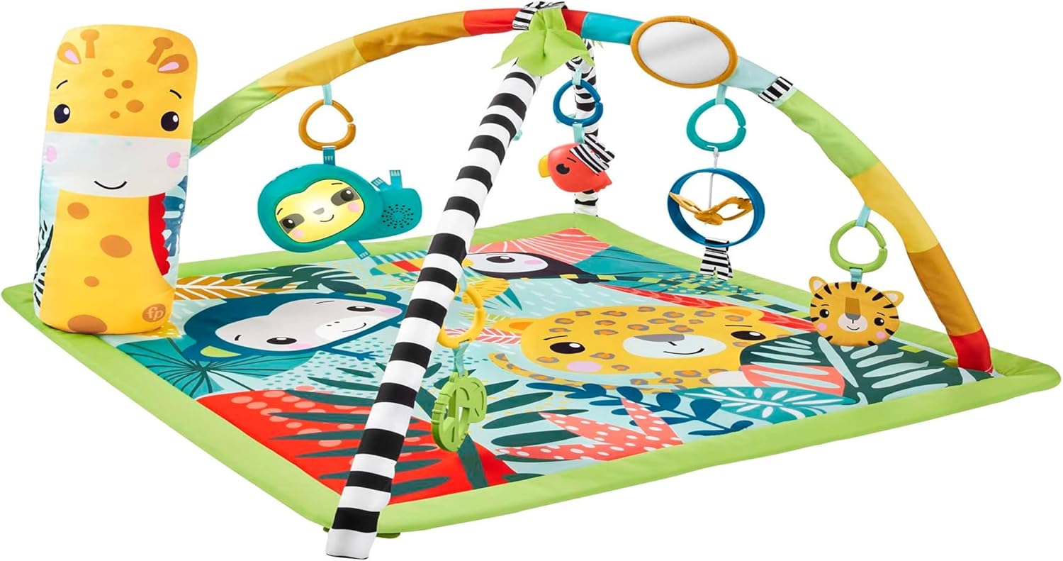 Fisher-Price 3-In-1 Rainforest Sensory Gym & Baby Play Mat | Baby Play Gym Mat for Newborn to Toddler with Light Up Musical Sloth, Toys and Comfy Jungle Gym Playmat Toys | Playmats & Floor Gyms, HJW08-0