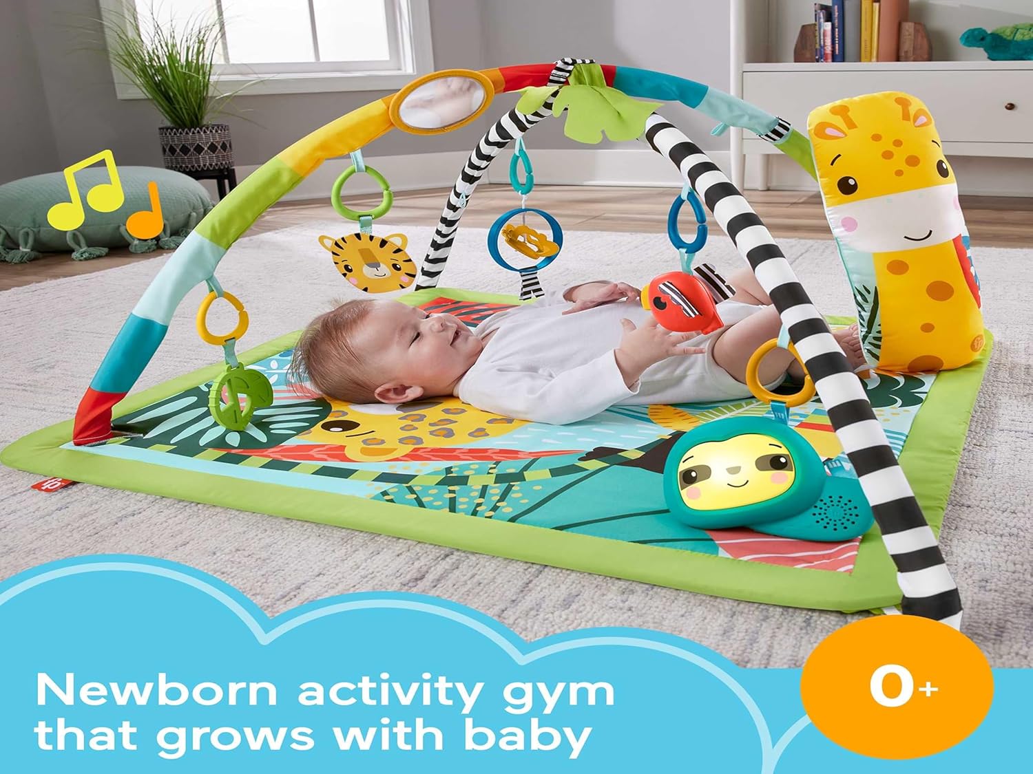 Fisher-Price 3-In-1 Rainforest Sensory Gym & Baby Play Mat | Baby Play Gym Mat for Newborn to Toddler with Light Up Musical Sloth, Toys and Comfy Jungle Gym Playmat Toys | Playmats & Floor Gyms, HJW08-1