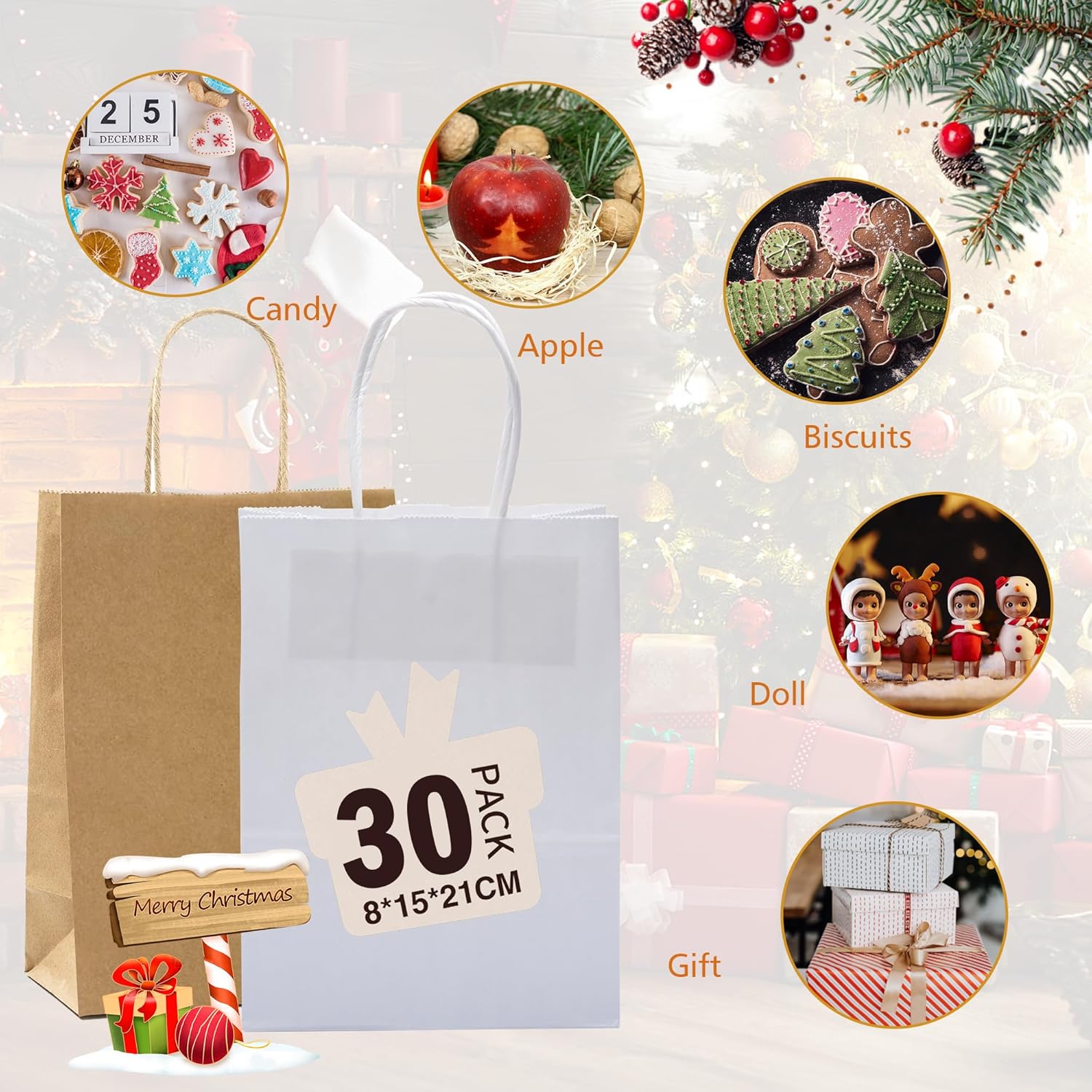 GIFTSAY Small Gift Bags with Handles Bulk 15X8X21cm 30pc Sturdy Paper Bags White for Wedding Party Favor Bags, Grocery Shopping Bags, Retail Merchandise Bags Gift Sacks and Birthday Gift Bags-4