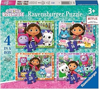 Ravensburger Gabby’s Dollhouse Jigsaw Puzzles for Kids Age 3 Years Up - 4 in a Box (12, 16, 20, 24 Pieces) - Educational Toys for Toddlers