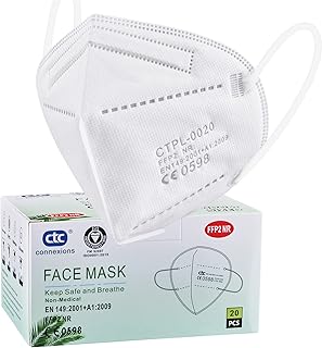 ctc connexions FFP2 Mask 20Pack Disposable FFP2/KN95 Dust Face Masks CE0598 Certified EN149 Standard 5 Layers Filter Protective Mask Individually Packaged