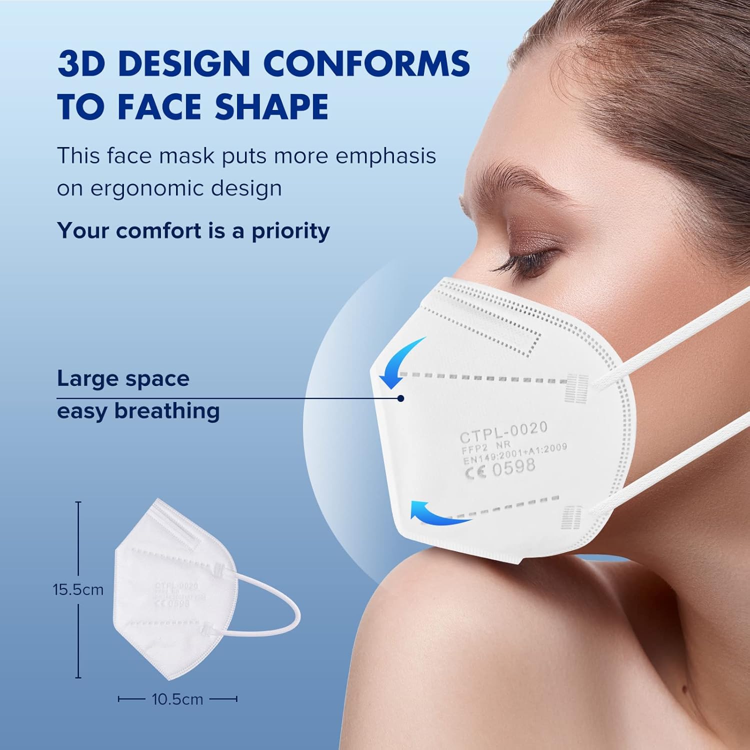 ctc connexions FFP2 Mask 20Pack Disposable FFP2/KN95 Dust Face Masks CE0598 Certified EN149 Standard 5 Layers Filter Protective Mask Individually Packaged-2