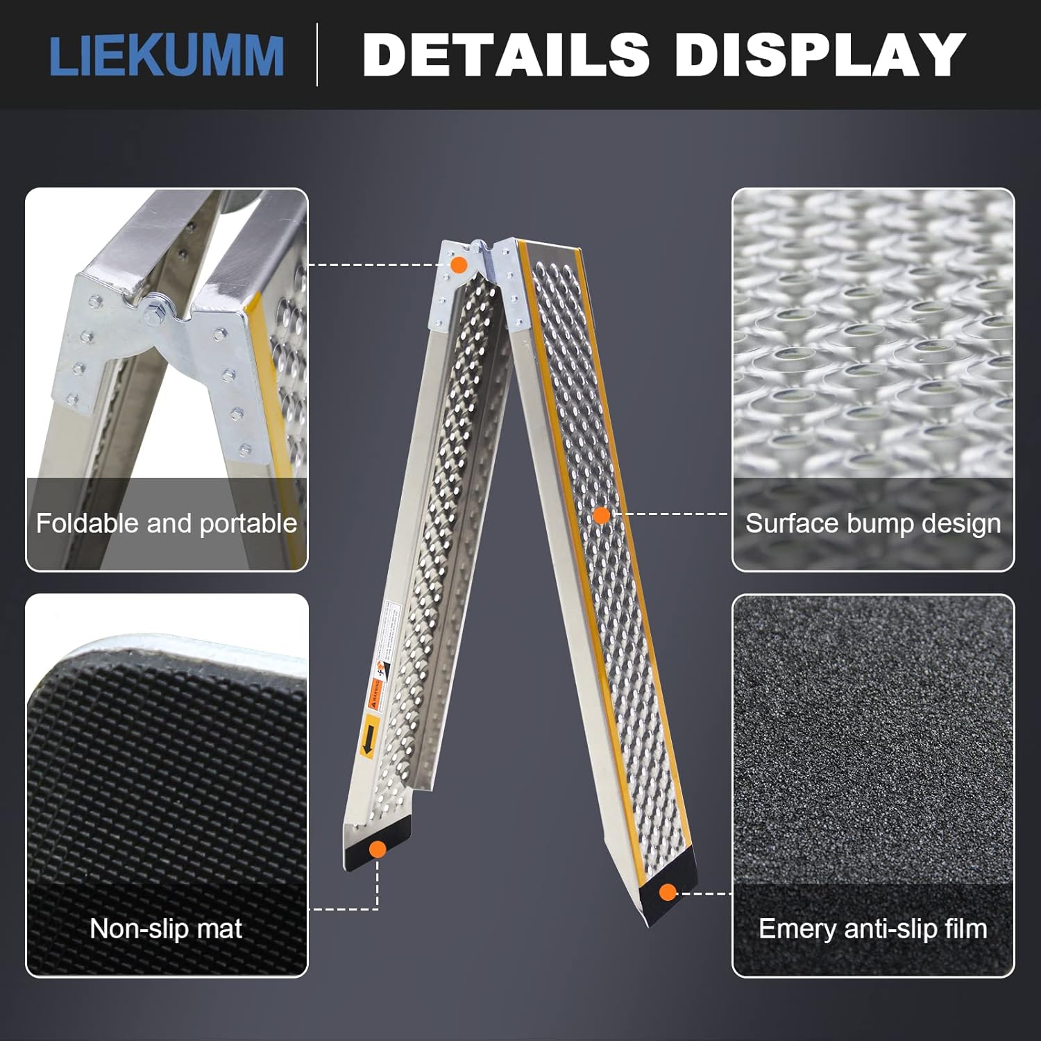 LIEKUMM Loading Ramp, 200 X21.5 cm Foldable Motorbike Loading Ramp, 300KG Capacity Aluminum Motorcycle Ramp for Van, ATV, Quad Bike, Truck-2