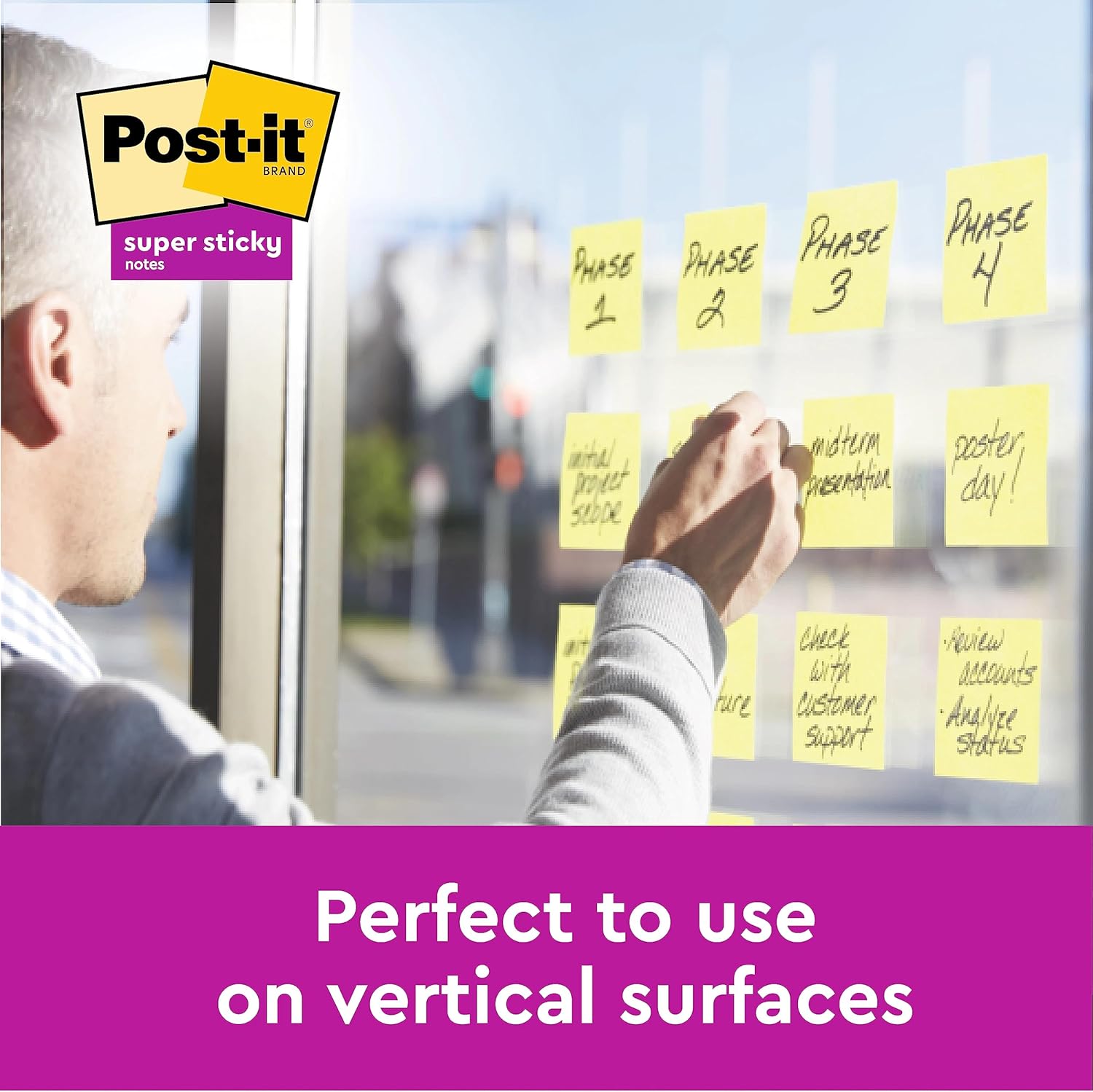 Post-it Super Sticky Notes, Double the Sticking Power, 6 Pads, 540 Sheets, 76 mm x 76 mm - School and Office Supplies, Self Stick Notes for Boards, Monitors & Walls-2