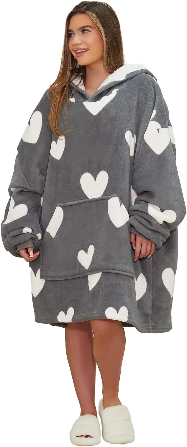 Dreamscene Heart Print Hoodie Blanket Sherpa Lined Fleece Womens Plush Oversized Giant Pull Over Soft Jumper Wearable Throw-2