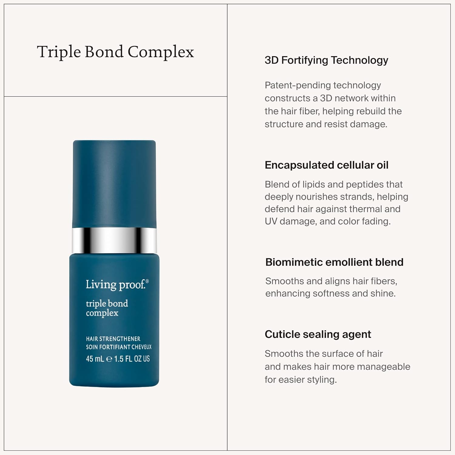 Living proof Triple Bond Complex, 45ML | Hair Treatment | Hair Strengthener | Repair Hair | Silicone Free | Paraben Free | Cruelty Free-4