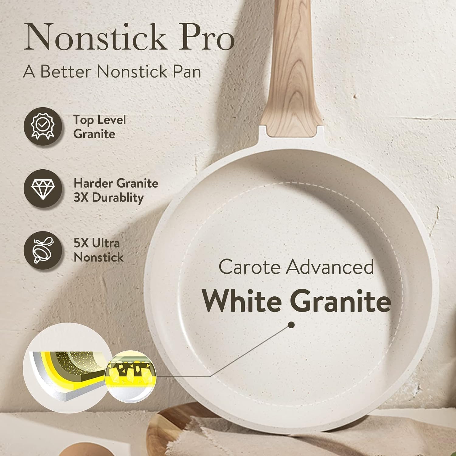 CAROTE Nonstick Pots and Pans Set, Granite Kitchen Cookware Sets, Non Stick Natural Stone Cooking Set with Frying Pans,Suitable for All Stoves Include Induction (11pcs White Granite Set)-4