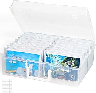 Lifewit Photo Storage Box 4" x 6" Photo Case, 18 Inner Photo Keeper, Clear Photo Boxes Storage, Plastic Photo Organiser for Seed, Cards, Picture, Craft with 1 Sheet Label Sticker