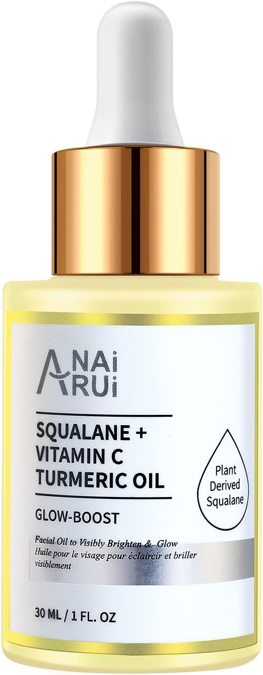 ANAiRUi Vitamin C Facial Oil with Squalane Oil, Turmeric Oil - Glow Oil for Face - Anti-ageing, Brighten Skin Face Oil - Natural Face Oil for Dry Skin, Hair, Cuticles, Dry Hands and Feet, 30ml-0