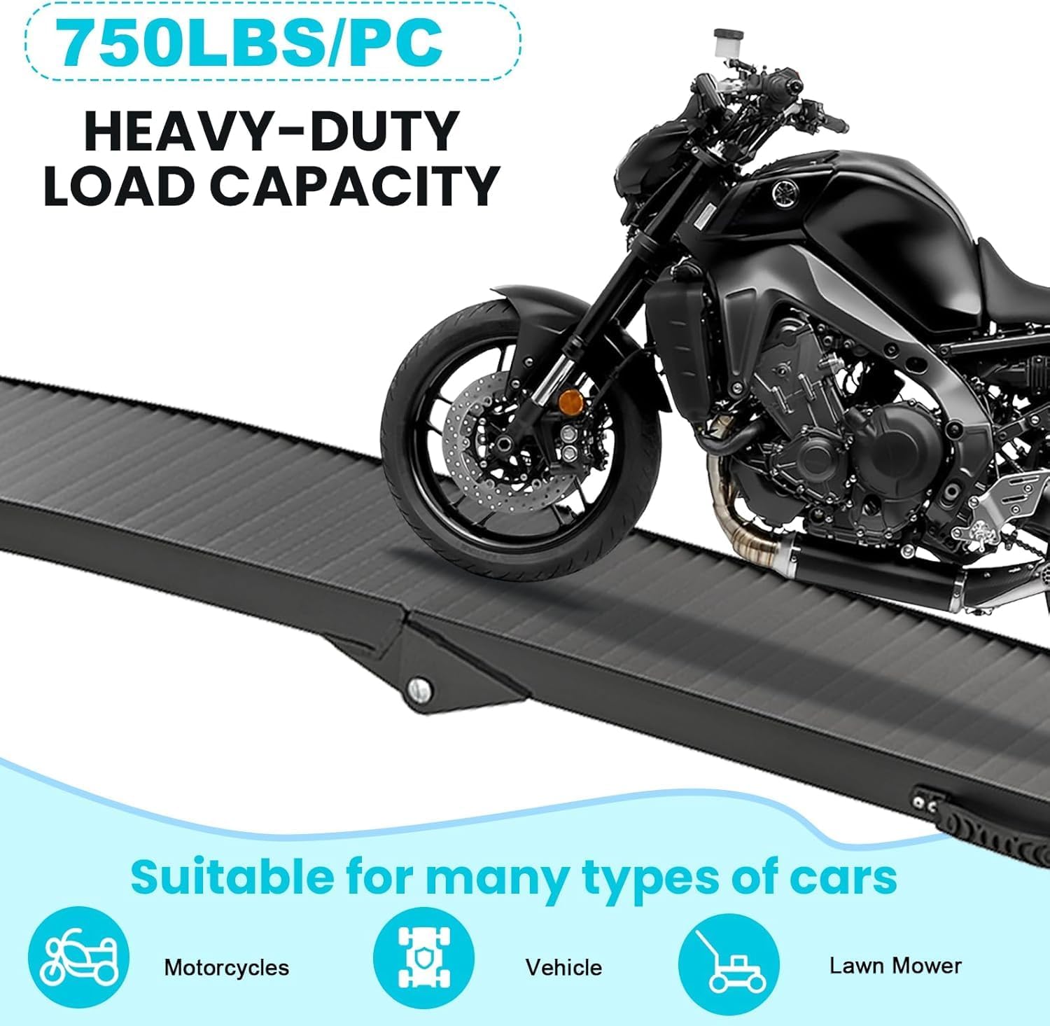 Anti-slip Loading Ramp, gardhom 203x28cm ATV Motorcycles Loading Ramp with 340KG/Pack Loading Capacity, Portable Folding Aluminum Ramps with Rubber Tipped Fingers for ATV UTV Trucks-1