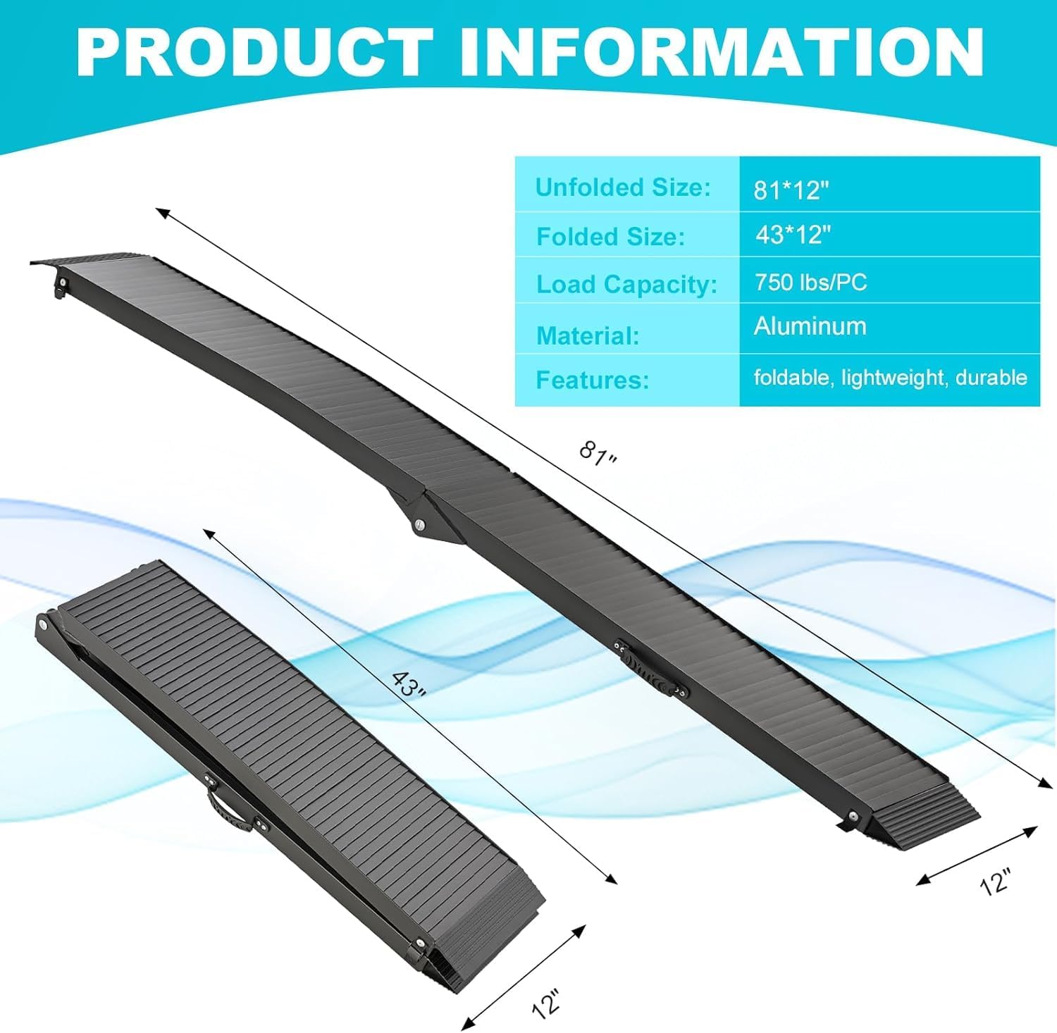 Anti-slip Loading Ramp, gardhom 203x28cm ATV Motorcycles Loading Ramp with 340KG/Pack Loading Capacity, Portable Folding Aluminum Ramps with Rubber Tipped Fingers for ATV UTV Trucks-3