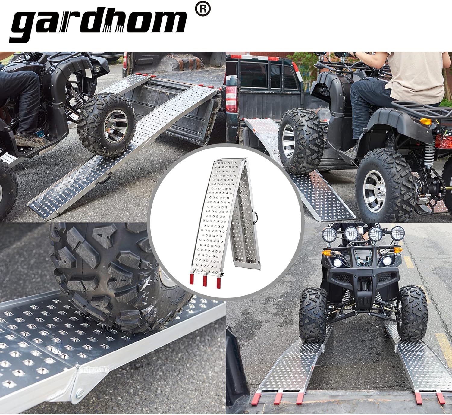 Foldable Loading Ramp, gardhom 228x28cm ATV Motorcycles Loading Ramp with 340KG/Pack Loading Capacity, Portable Folding Aluminum Ramps with Rubber Tipped Fingers for ATV UTV Trucks-5