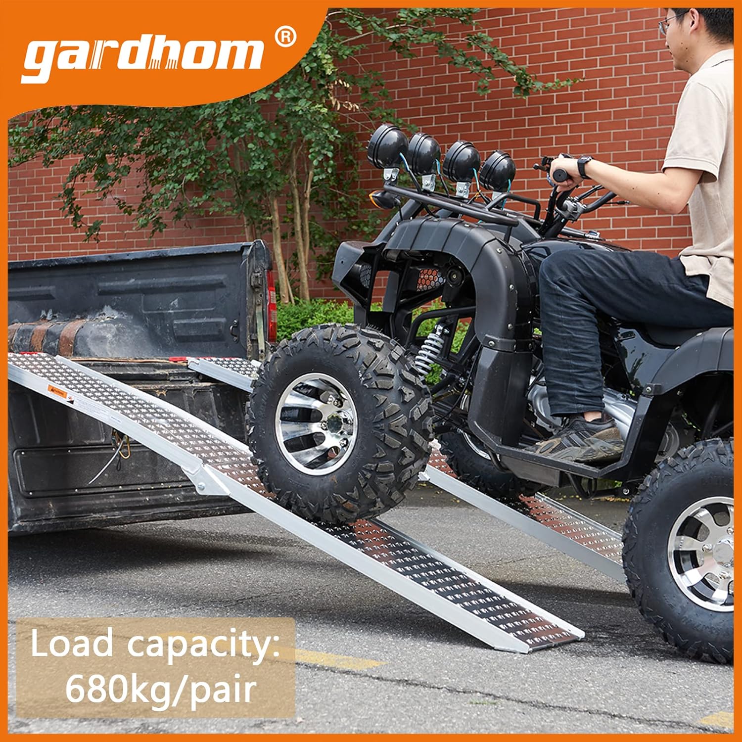 Foldable Loading Ramp, gardhom 228x28cm ATV Motorcycles Loading Ramp with 340KG/Pack Loading Capacity, Portable Folding Aluminum Ramps with Rubber Tipped Fingers for ATV UTV Trucks-6