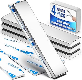 Grtard 4 Pack Neodymium Magnets, Strong Magnets, 60 x 10 x 3 mm Rare Earth Magnets, Extremely Powerful Magnets Bar, Refrigerator Magnetic Strips with 4 Pcs Double-sided Adhesive for Multi-Use