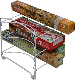 Amtido Kitchen Cupboard Wrap Storage Organiser - Holder for Cling Film - Food Wrap - White