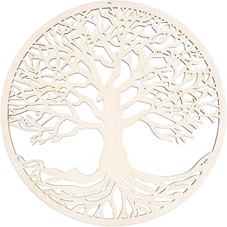 TSKDKIT Wood Tree of Life Wall Decor 28cm Round Tree of Life Wooden Wall Art Wood Tree of Life Cutout Hanging Decoration Wooden Tree Wall Sculpture for Home Gift