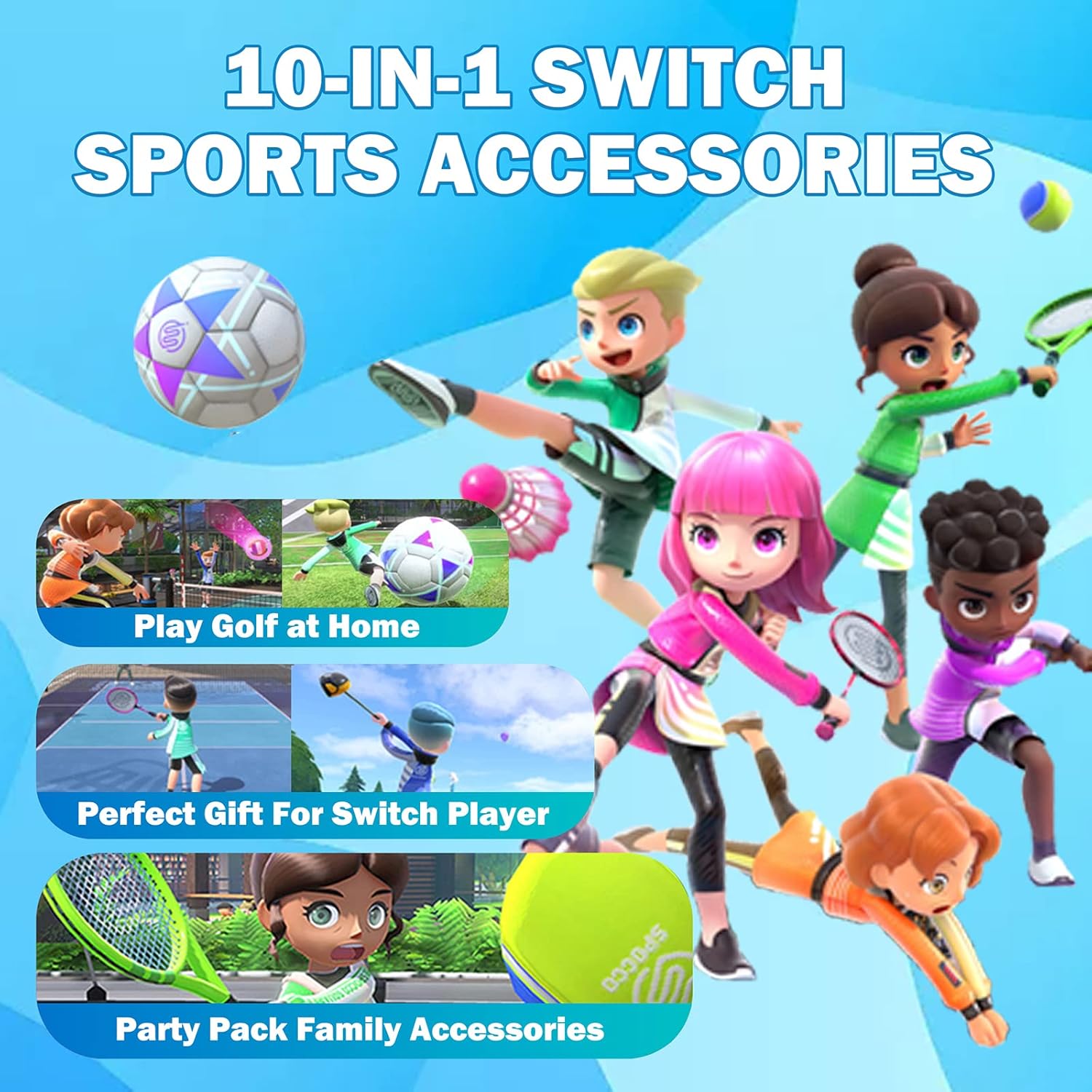 2024 Switch Sports Accessories Bundle for Nintendo Switch Games , 10-in-1 Family Party Pack Game Accessories Set Kit for Switch OLED Sports Games-1