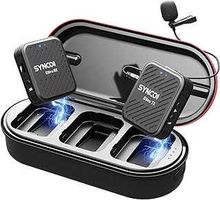 SYNCO G1(A1) Pro Wireless Lavalier Microphone, 2.4GHz Frequency Digital Auto-Pairing 150m Range 3.5mm TRS Earphone Jack USB Type C Charging 24Hrs Continuous Working Time