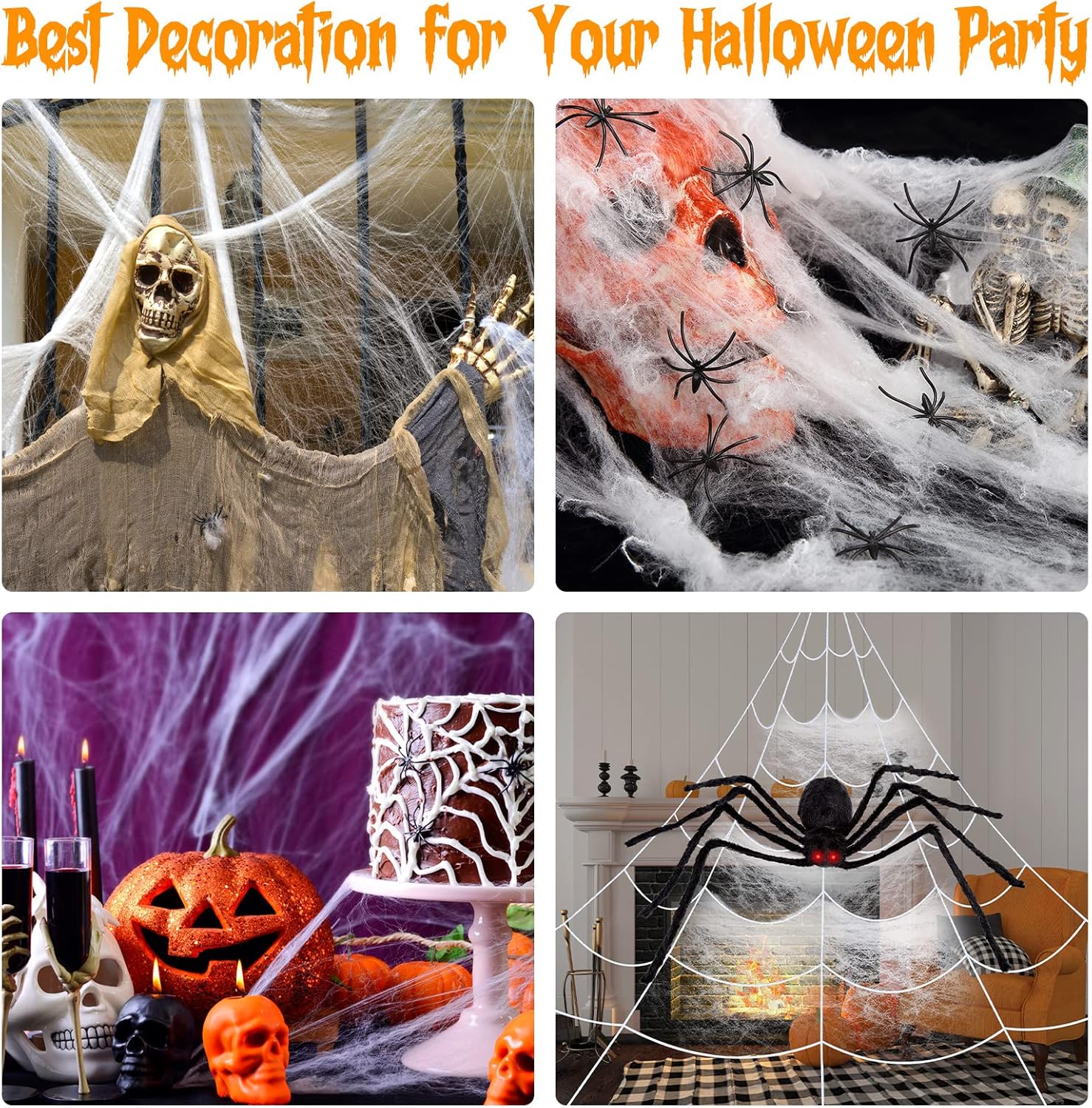 HAUSPROFI Halloween Decorations Spider, 49” Giant Spider with Red LED Eyes, Shakes & Squeaks, 16.4FT Large Spider Web, Super Stretch Cobwebs & 20PCS Small Fake Spiders for Outdoor Yard-4