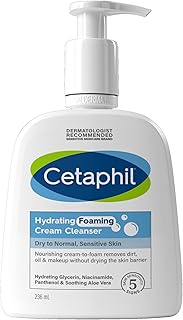 Cetaphil Hydrating Foaming Cream Cleanser and Makeup Remover, 236ml, Face Wash with Niacinamide for Normal, Dry or Sensitive Skin, Vegan-Friendly