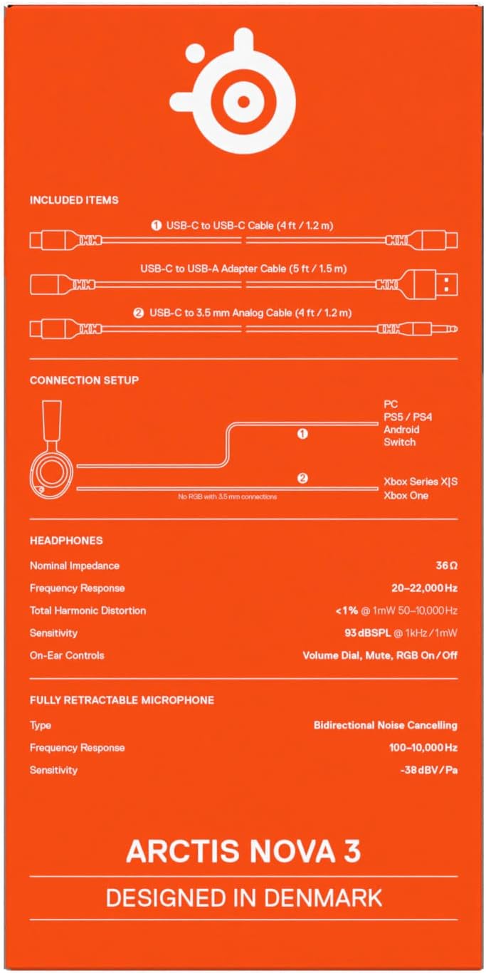 SteelSeries Arctis Nova 3 USB-C Gaming Headset for PC, PS4, PS5 & Switch - RGB Lights - Hi-Fi Drivers - 360° Spatial Audio - AirWeave Memory Foam Earcups - Super Lightweight - ClearCast Gen 2 Mic-16