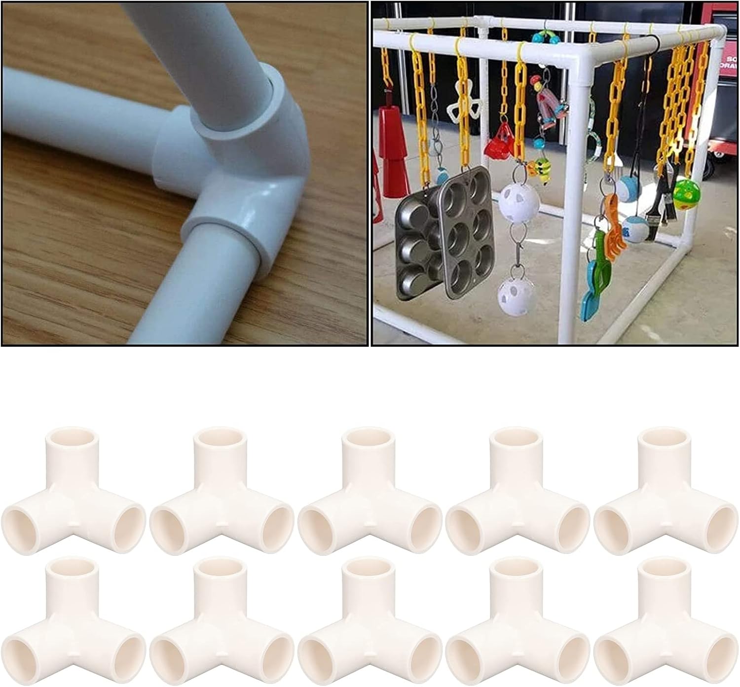 3 Way Pipe Fittings, 10PCS PVC Pipe Connector, 3 Way Pipe Fittings Plastic Tee Fitting Elbow Corner Connector 25mm /1inch Inner Diameter Tee(White)-4