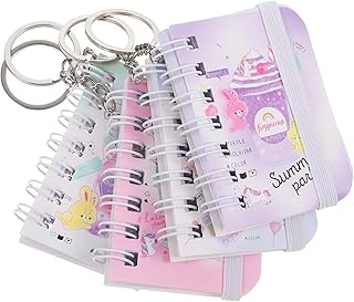 BESPORTBLE Miniature Notebook Keychain Diary Keychain, Mini Pocket Notebook, Small Book Key Ring, Writing Drawing Diary Notepad for Kids Girl Boy 4pcs Mini Notebook Keyring