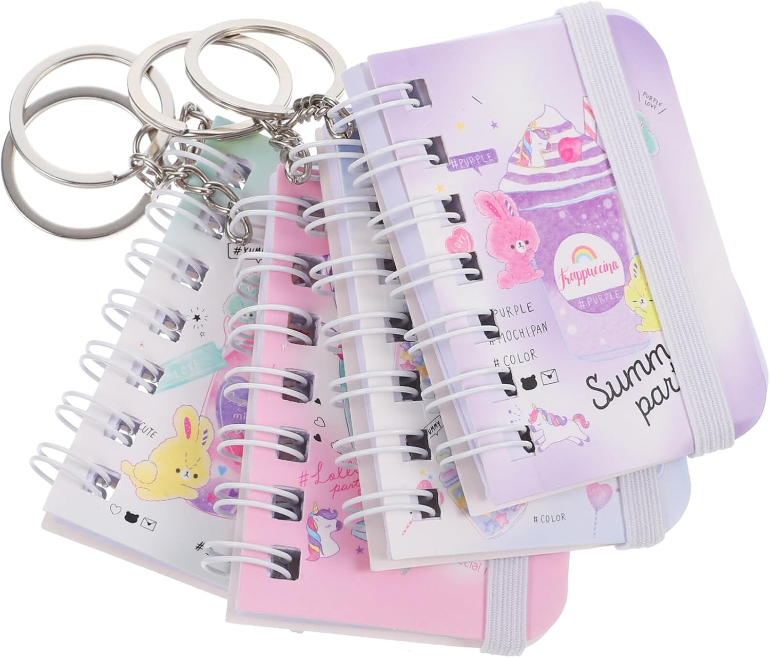 BESPORTBLE Miniature Notebook Keychain Diary Keychain, Mini Pocket Notebook, Small Book Key Ring, Writing Drawing Diary Notepad for Kids Girl Boy 4pcs Mini Notebook Keyring-0