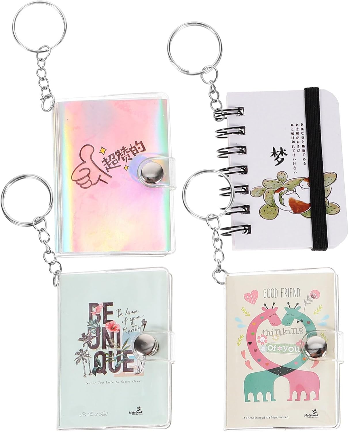 BESPORTBLE Miniature Notebook Keychain Diary Keychain, Mini Pocket Notebook, Small Book Key Ring, Writing Drawing Diary Notepad for Kids Girl Boy 4pcs Mini Notebook Keyring-2