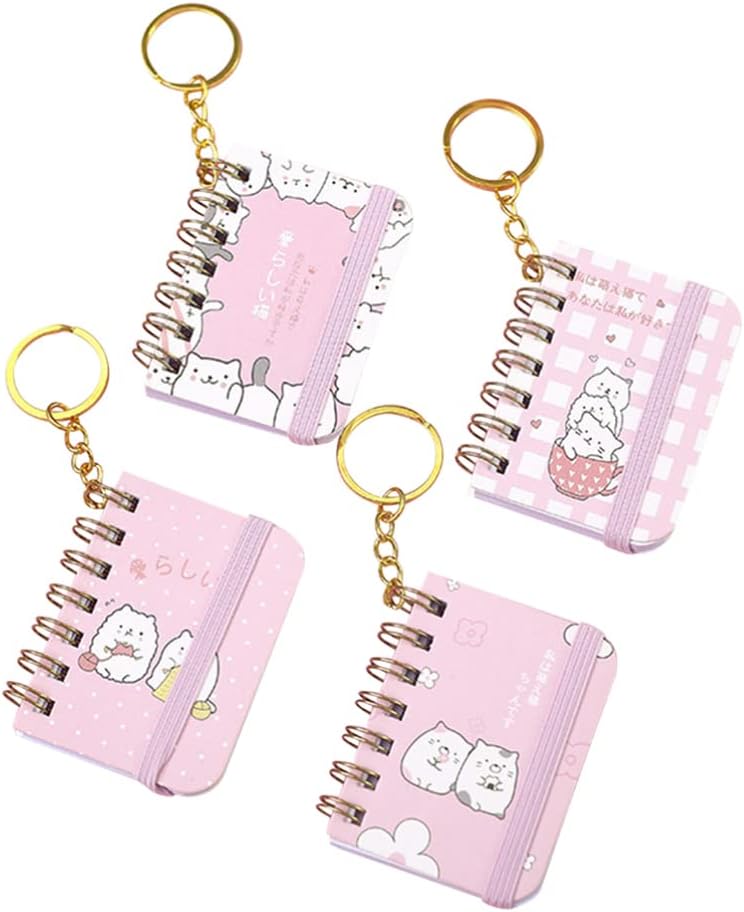 BESPORTBLE Miniature Notebook Keychain Diary Keychain, Mini Pocket Notebook, Small Book Key Ring, Writing Drawing Diary Notepad for Kids Girl Boy 4pcs Mini Notebook Keyring-8