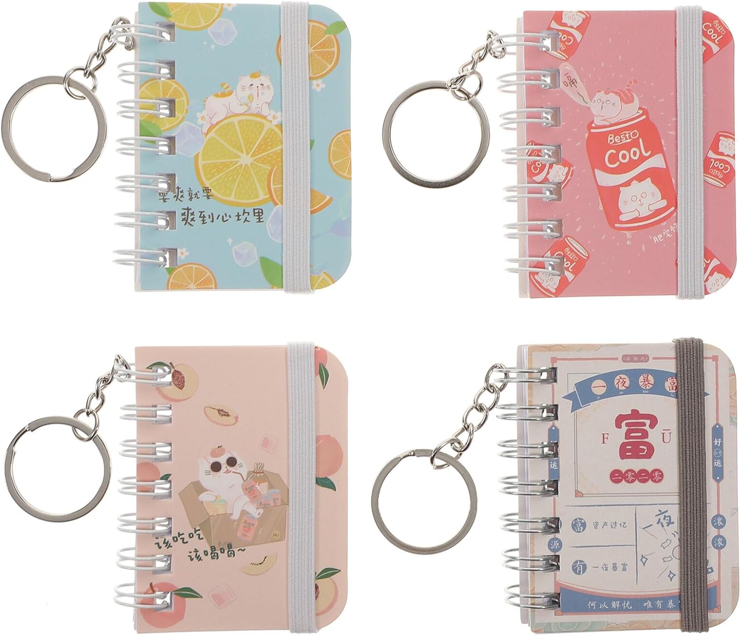 BESPORTBLE Miniature Notebook Keychain Diary Keychain, Mini Pocket Notebook, Small Book Key Ring, Writing Drawing Diary Notepad for Kids Girl Boy 4pcs Mini Notebook Keyring-9