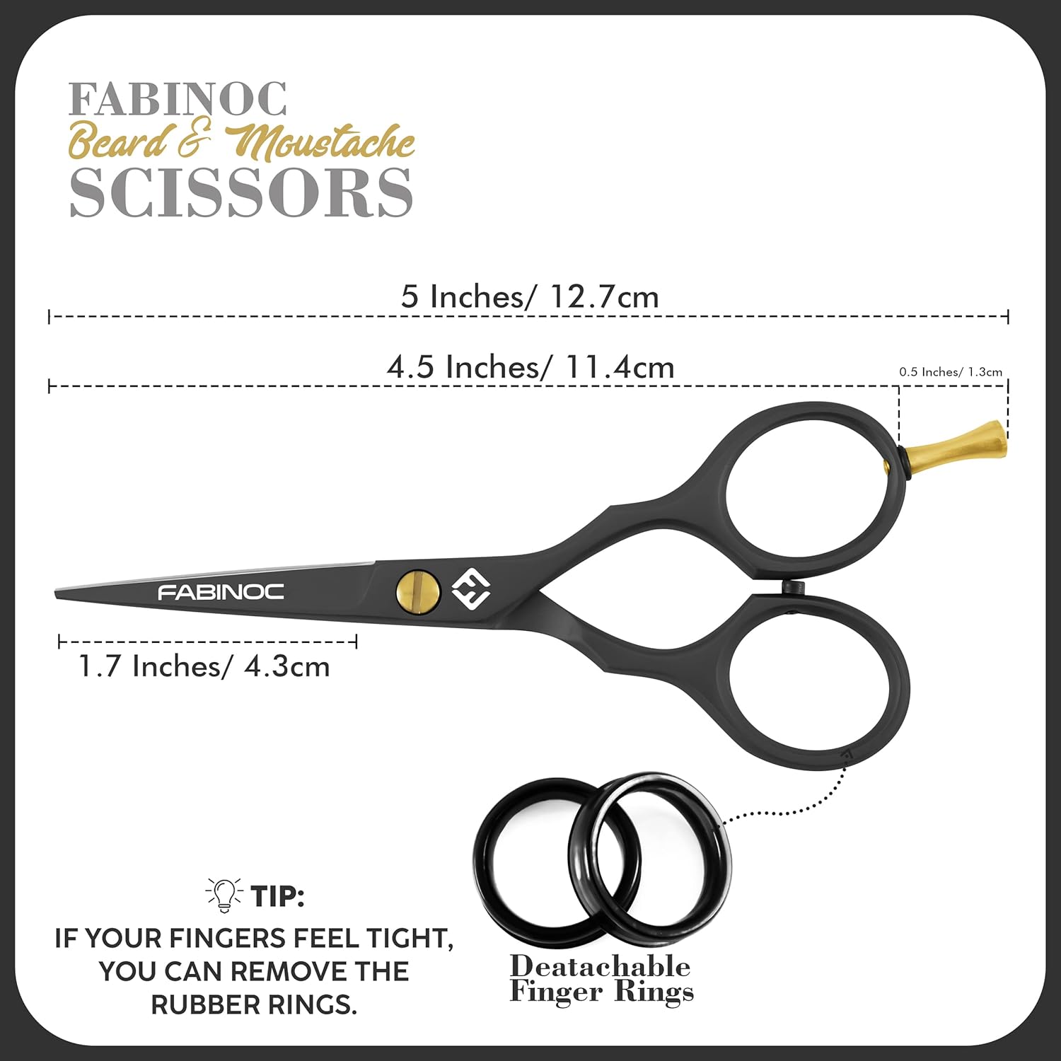 FABINOC® 5'' Beard and Moustache Scissors with Comb & Pouch – Eyebrow, Ear & Nose Small Hair Scissors - German Quality Stainless Steel Mustashe Grooming Kit (Black)-1